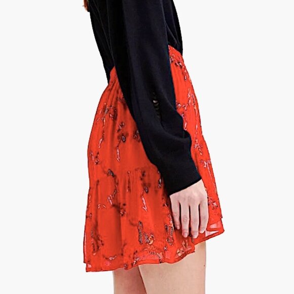 IRO Red Lilie Floral Print Asymmetric Mini Skirt Size 4 - Picture 3 of 11